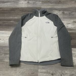 The North Face White Gray Womens‎ S Full Zip Windwall Waffle Lined Fleece Jacket